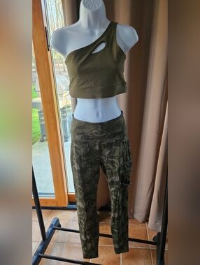 Firmabs Two‑Piece Set — Olive Cutout Top + Camo Tactical Joggers